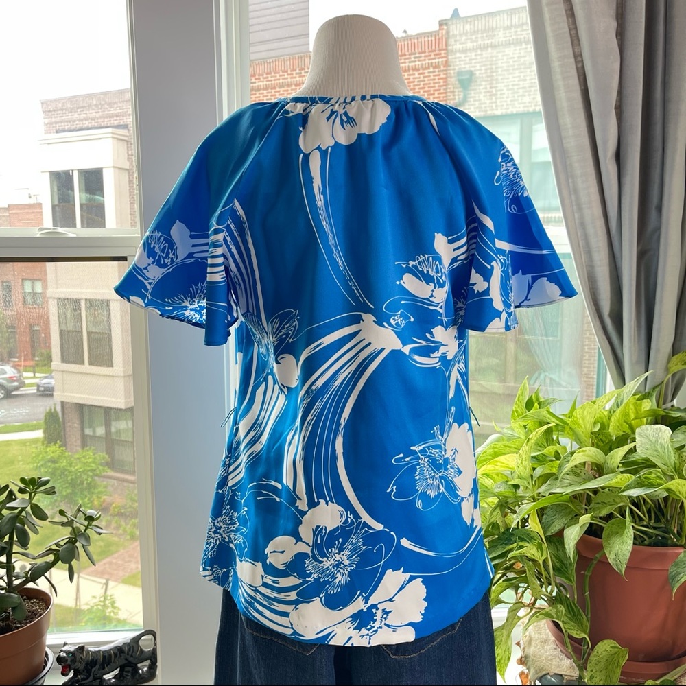 Vintage 70s Nani of Hawaii Hibiscus Waves Floral Print Angel Sleeve Hawaiian Top - Picture 6 of 11